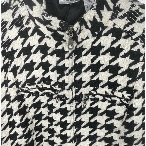 CHICOS Jacket size 2 Knit Motto Jacket Black & White Houndstooth Outerwear Large - Picture 4 of 14